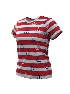 SHEIN Red, White & Navy Anchor Stripe Short Sleeve Jersey